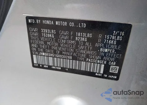 2016 Honda Fit Lx z USA, uszkodzony, nr VIN JHMGK5H51GX030288